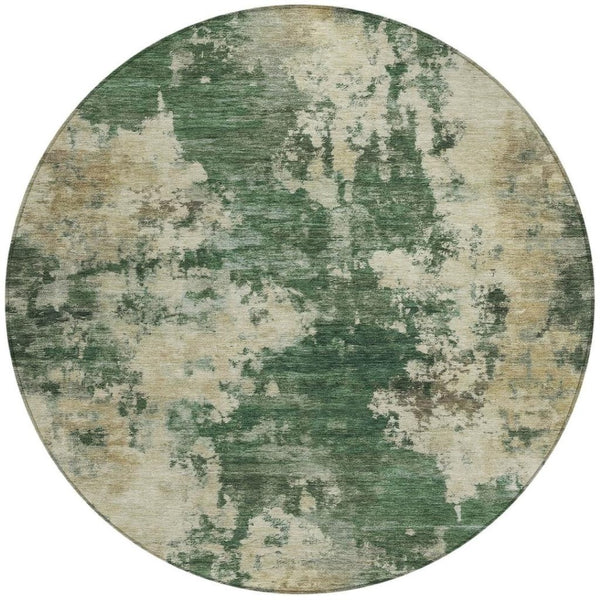 HomeRoots 5' Enhance Your Space with a Fern Green and Beige Abstract Washable Area Rug for Indoor & Outdoor Use 8' Round 630683