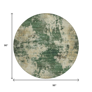 HomeRoots 5' Enhance Your Space with a Fern Green and Beige Abstract Washable Area Rug for Indoor & Outdoor Use 8' Round 630683