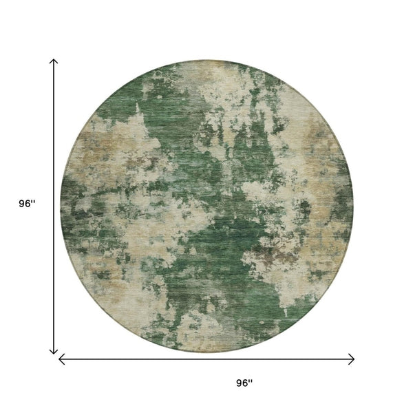 HomeRoots 5' Enhance Your Space with a Fern Green and Beige Abstract Washable Area Rug for Indoor & Outdoor Use 8' Round 630683