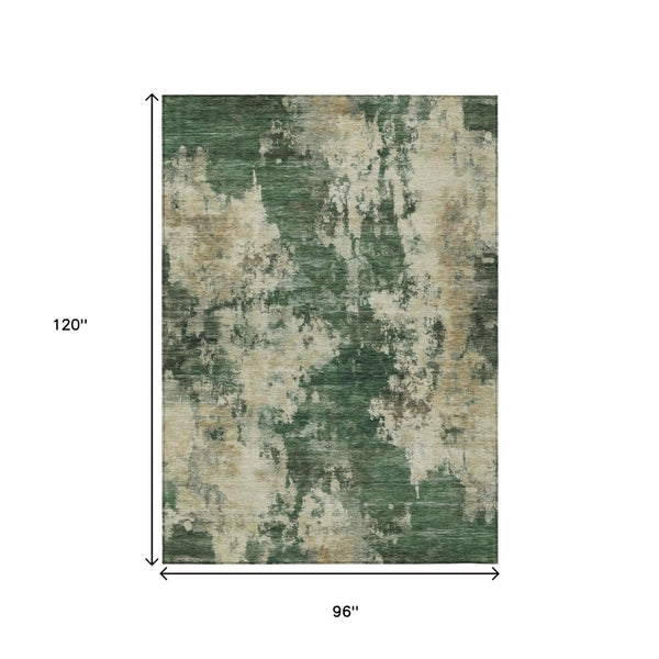 HomeRoots 5' Enhance Your Space with a Fern Green and Beige Abstract Washable Area Rug for Indoor & Outdoor Use 8' X 10' 630684