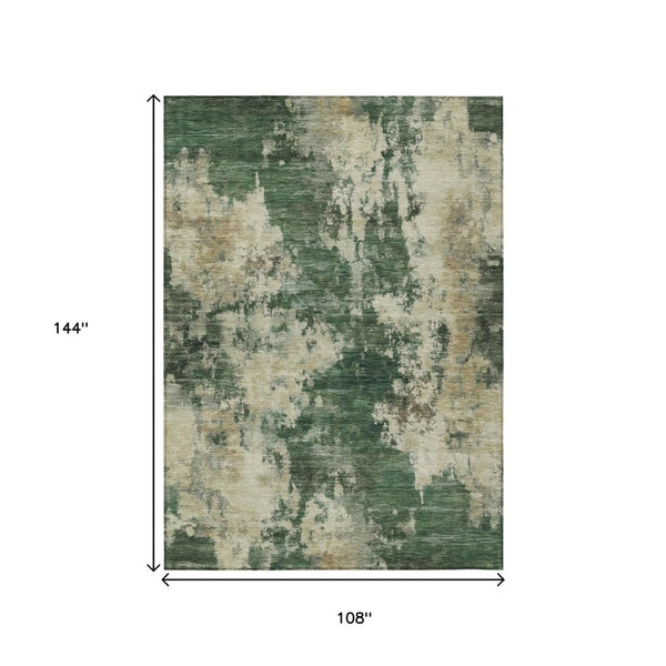 HomeRoots 5' Enhance Your Space with a Fern Green and Beige Abstract Washable Area Rug for Indoor & Outdoor Use 9' X 12' 630685