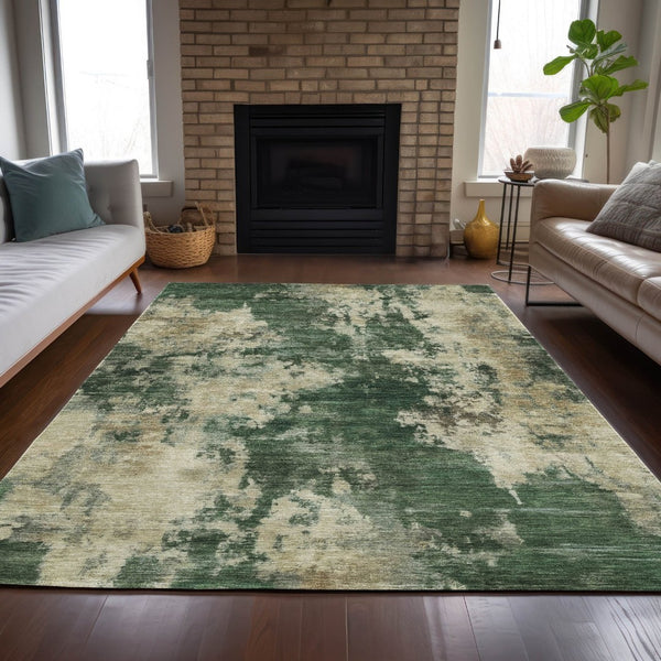 HomeRoots 5' Enhance Your Space with a Fern Green and Beige Abstract Washable Area Rug for Indoor & Outdoor Use 9' X 12' 630685