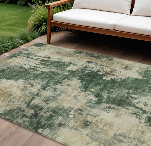 HomeRoots 5' Enhance Your Space with a Fern Green and Beige Abstract Washable Area Rug for Indoor & Outdoor Use 10' X 14' 630686
