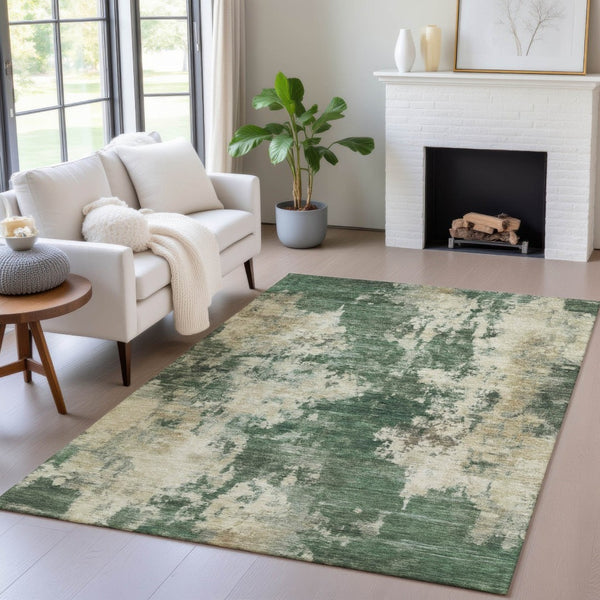 HomeRoots 5' Enhance Your Space with a Fern Green and Beige Abstract Washable Area Rug for Indoor & Outdoor Use 10' X 14' 630686