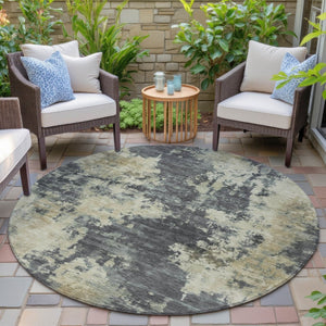 HomeRoots 5' Gray and Beige Abstract Washable Area Rug – Versatile Indoor Outdoor Durable Design for Any Space 8' Round 630689