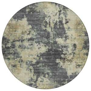 HomeRoots 5' Gray and Beige Abstract Washable Area Rug – Versatile Indoor Outdoor Durable Design for Any Space 8' Round 630689