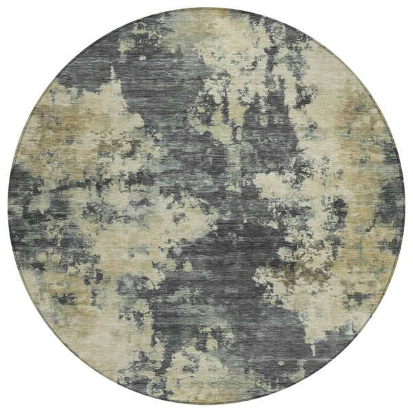 HomeRoots 5' Gray and Beige Abstract Washable Area Rug – Versatile Indoor Outdoor Durable Design for Any Space 8' Round 630689