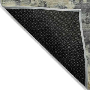 HomeRoots 5' Gray and Beige Abstract Washable Area Rug – Versatile Indoor Outdoor Durable Design for Any Space 8' Round 630689