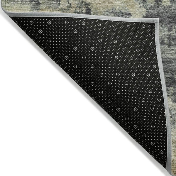 HomeRoots 5' Gray and Beige Abstract Washable Area Rug – Versatile Indoor Outdoor Durable Design for Any Space 8' Round 630689