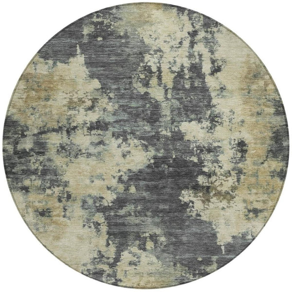 HomeRoots 5' Gray and Beige Abstract Washable Area Rug – Versatile Indoor Outdoor Durable Design for Any Space 8' Round 630689