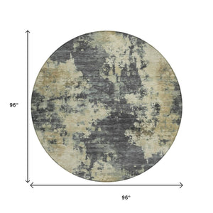 HomeRoots 5' Gray and Beige Abstract Washable Area Rug – Versatile Indoor Outdoor Durable Design for Any Space 8' Round 630689