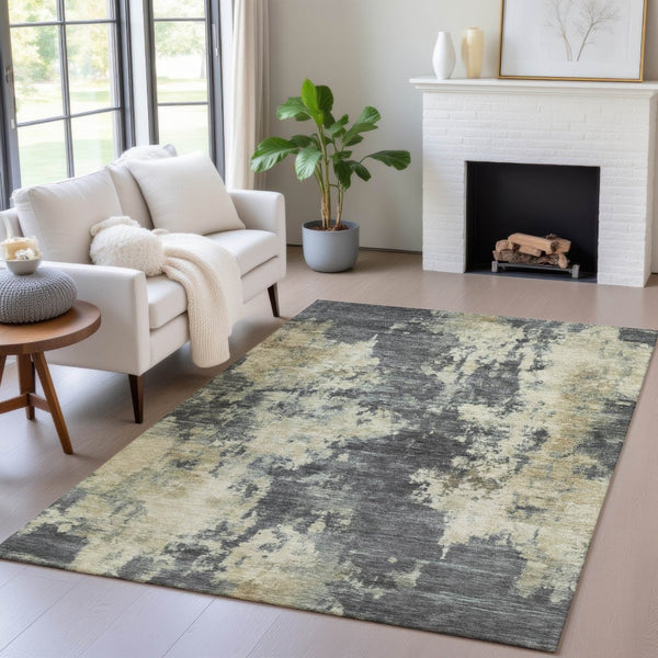 HomeRoots 5' Gray and Beige Abstract Washable Area Rug – Versatile Indoor Outdoor Durable Design for Any Space 8' X 10' 630690