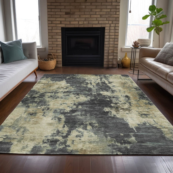 HomeRoots 5' Gray and Beige Abstract Washable Area Rug – Versatile Indoor Outdoor Durable Design for Any Space 8' X 10' 630690