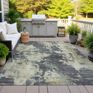 HomeRoots 5' Gray and Beige Abstract Washable Area Rug – Versatile Indoor Outdoor Durable Design for Any Space 9' X 12' 630691