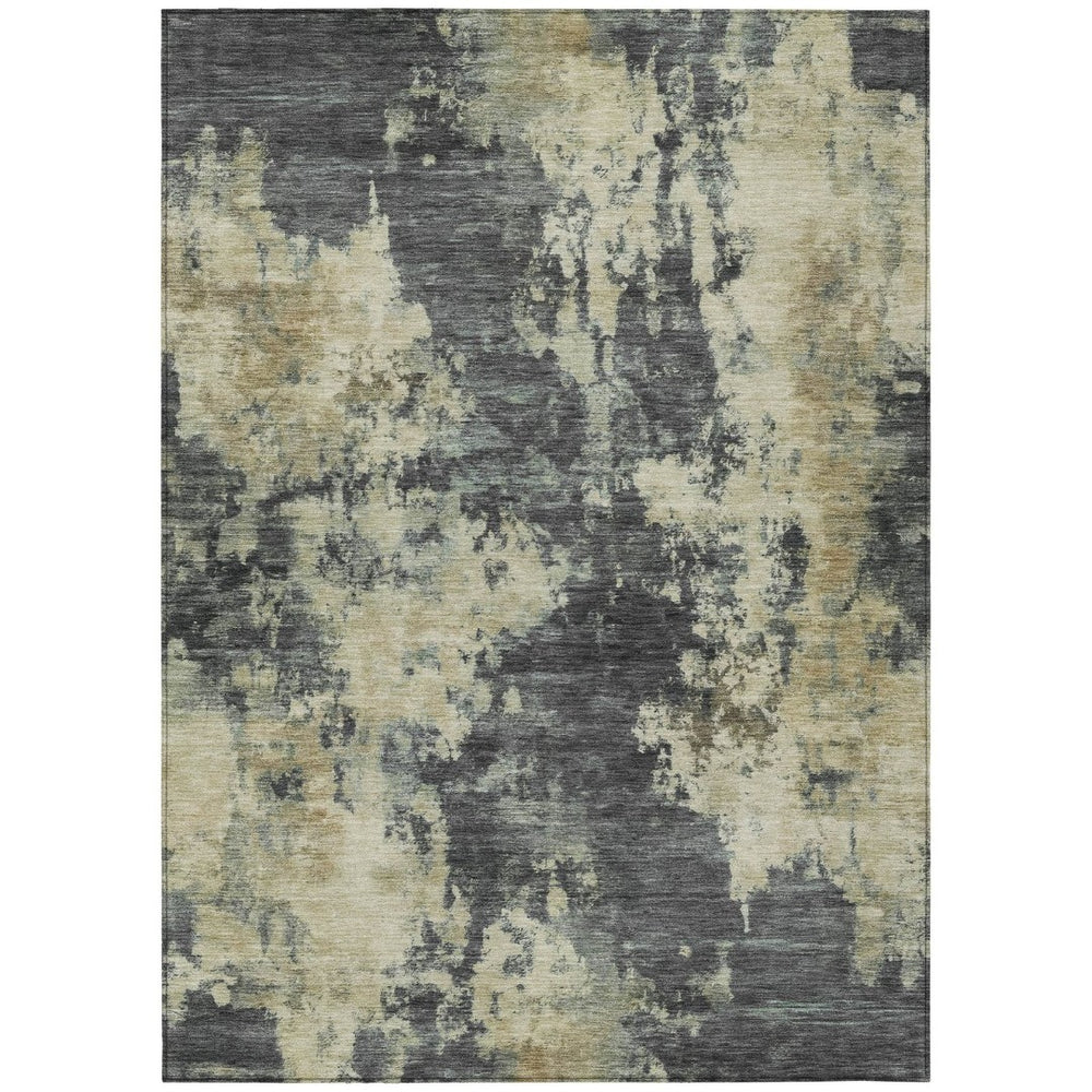 HomeRoots 5' Gray and Beige Abstract Washable Area Rug – Versatile Indoor Outdoor Durable Design for Any Space 9' X 12' 630691