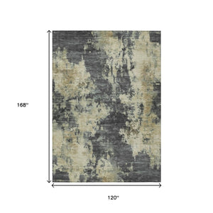HomeRoots 5' Gray and Beige Abstract Washable Area Rug – Versatile Indoor Outdoor Durable Design for Any Space 10' X 14' 630692