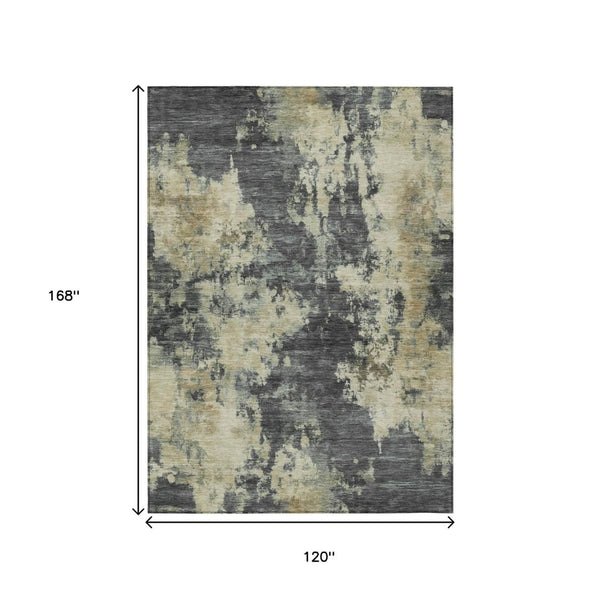 HomeRoots 5' Gray and Beige Abstract Washable Area Rug – Versatile Indoor Outdoor Durable Design for Any Space 10' X 14' 630692