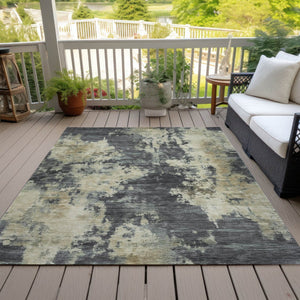 HomeRoots 5' Gray and Beige Abstract Washable Area Rug – Versatile Indoor Outdoor Durable Design for Any Space 10' X 14' 630692