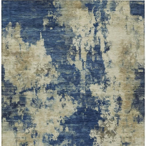 HomeRoots 5' Abstract Navy Blue and Beige Area Rug - Durable, Washable for Indoor and Outdoor Use, Stylish Design 5' X 8' 630694