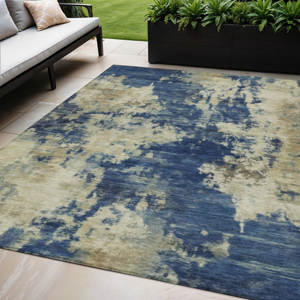 HomeRoots 5' Abstract Navy Blue and Beige Area Rug - Durable, Washable for Indoor and Outdoor Use, Stylish Design 5' X 8' 630694