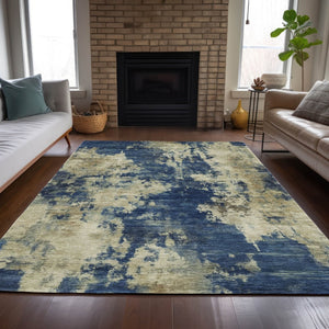 HomeRoots 5' Abstract Navy Blue and Beige Area Rug - Durable, Washable for Indoor and Outdoor Use, Stylish Design 5' X 8' 630694
