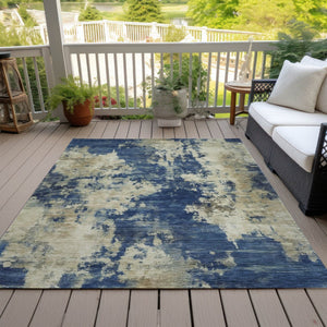 HomeRoots 5' Abstract Navy Blue and Beige Area Rug - Durable, Washable for Indoor and Outdoor Use, Stylish Design 5' X 8' 630694