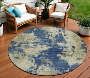 HomeRoots 5' Abstract Navy Blue and Beige Area Rug - Durable, Washable for Indoor and Outdoor Use, Stylish Design 8' Round 630695