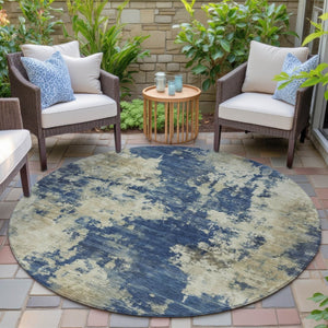 HomeRoots 5' Abstract Navy Blue and Beige Area Rug - Durable, Washable for Indoor and Outdoor Use, Stylish Design 8' Round 630695