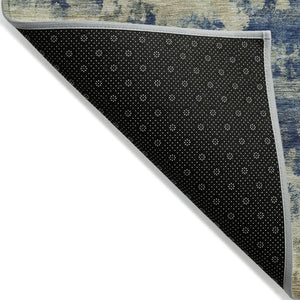 HomeRoots 5' Abstract Navy Blue and Beige Area Rug - Durable, Washable for Indoor and Outdoor Use, Stylish Design 8' Round 630695