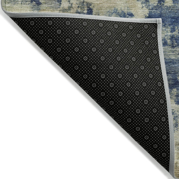 HomeRoots 5' Abstract Navy Blue and Beige Area Rug - Durable, Washable for Indoor and Outdoor Use, Stylish Design 8' Round 630695