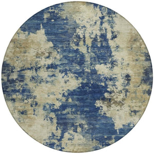 HomeRoots 5' Abstract Navy Blue and Beige Area Rug - Durable, Washable for Indoor and Outdoor Use, Stylish Design 8' Round 630695