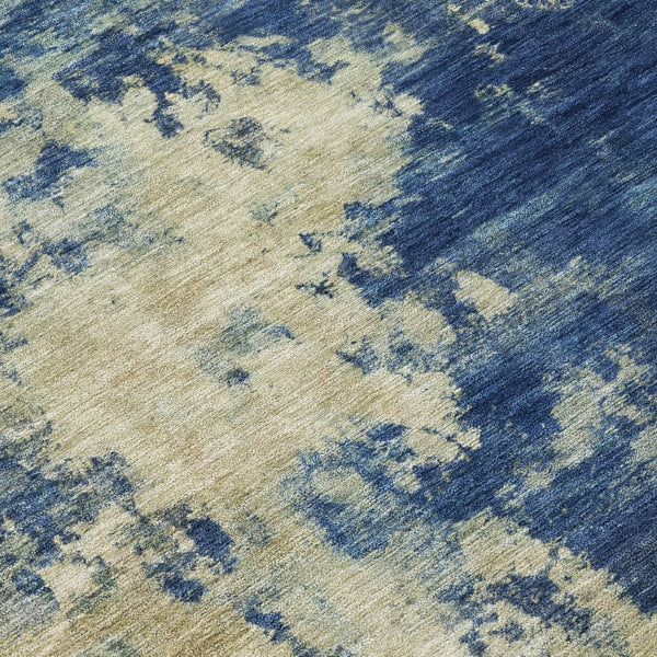 HomeRoots 5' Abstract Navy Blue and Beige Area Rug - Durable, Washable for Indoor and Outdoor Use, Stylish Design 8' Round 630695