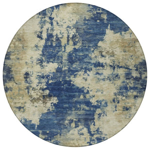 HomeRoots 5' Abstract Navy Blue and Beige Area Rug - Durable, Washable for Indoor and Outdoor Use, Stylish Design 8' Round 630695