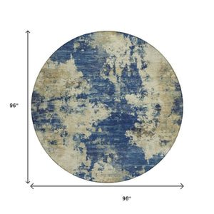 HomeRoots 5' Abstract Navy Blue and Beige Area Rug - Durable, Washable for Indoor and Outdoor Use, Stylish Design 8' Round 630695
