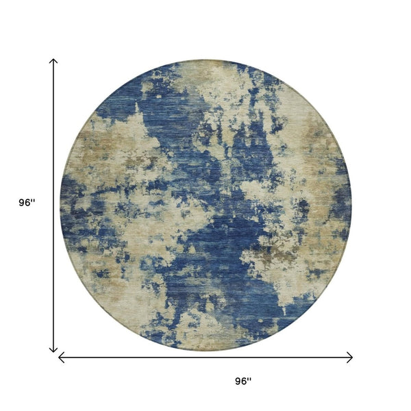 HomeRoots 5' Abstract Navy Blue and Beige Area Rug - Durable, Washable for Indoor and Outdoor Use, Stylish Design 8' Round 630695