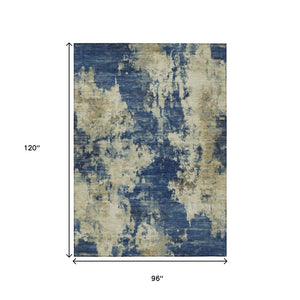 HomeRoots 5' Abstract Navy Blue and Beige Area Rug - Durable, Washable for Indoor and Outdoor Use, Stylish Design 8' X 10' 630696