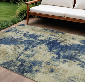 HomeRoots 5' Abstract Navy Blue and Beige Area Rug - Durable, Washable for Indoor and Outdoor Use, Stylish Design 8' X 10' 630696