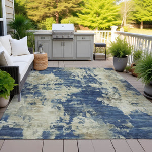 HomeRoots 5' Abstract Navy Blue and Beige Area Rug - Durable, Washable for Indoor and Outdoor Use, Stylish Design 8' X 10' 630696