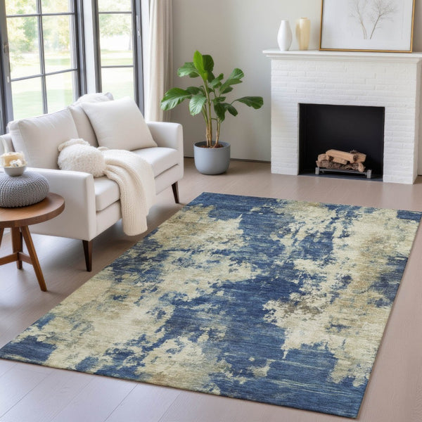 HomeRoots 5' Abstract Navy Blue and Beige Area Rug - Durable, Washable for Indoor and Outdoor Use, Stylish Design 8' X 10' 630696