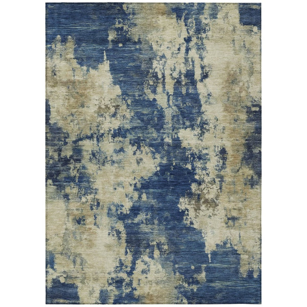 HomeRoots 5' Abstract Navy Blue and Beige Area Rug - Durable, Washable for Indoor and Outdoor Use, Stylish Design 9' X 12' 630697