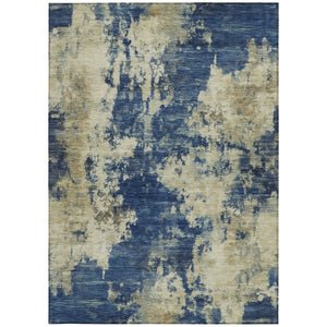 HomeRoots 5' Abstract Navy Blue and Beige Area Rug - Durable, Washable for Indoor and Outdoor Use, Stylish Design 10' X 14' 630698