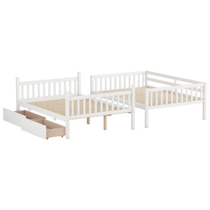 English Elm Full Full Over Full Bunk Bed In White - Durable Rubberwood With 2 Drawers, Converts To 2 Beds, Safe Design W504S00195