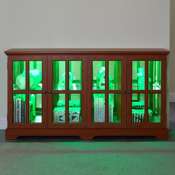 English Elm Vintage Led Curio Display Cabinet - Antique Oak Showcase With Adjustable Shelves & Bluetooth Lighting W1758P300120-GIGA