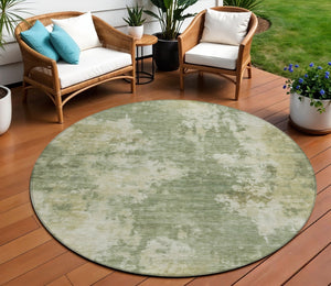 HomeRoots 5' Sage and Beige Abstract Area Rug - Stylish, Durable, Washable for Indoor and Outdoor Spaces 8' Round 630701