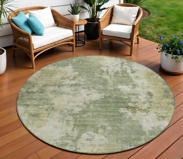 HomeRoots 5' Sage and Beige Abstract Area Rug - Stylish, Durable, Washable for Indoor and Outdoor Spaces 8' Round 630701