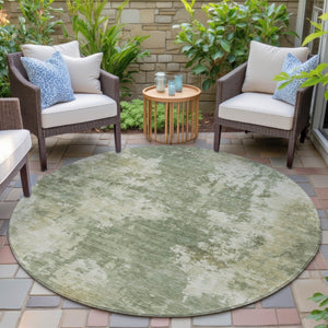 HomeRoots 5' Sage and Beige Abstract Area Rug - Stylish, Durable, Washable for Indoor and Outdoor Spaces 8' Round 630701