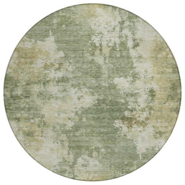 HomeRoots 5' Sage and Beige Abstract Area Rug - Stylish, Durable, Washable for Indoor and Outdoor Spaces 8' Round 630701