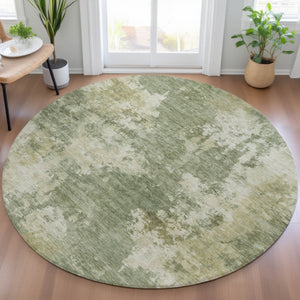 HomeRoots 5' Sage and Beige Abstract Area Rug - Stylish, Durable, Washable for Indoor and Outdoor Spaces 8' Round 630701