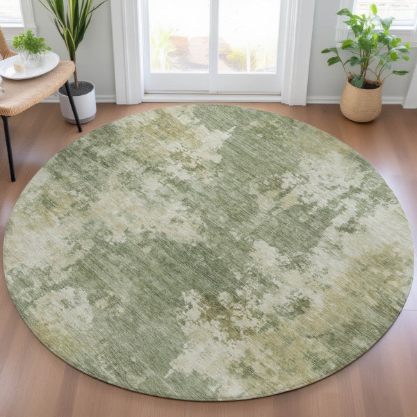 HomeRoots 5' Sage and Beige Abstract Area Rug - Stylish, Durable, Washable for Indoor and Outdoor Spaces 8' Round 630701