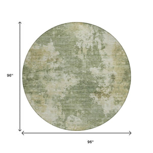 HomeRoots 5' Sage and Beige Abstract Area Rug - Stylish, Durable, Washable for Indoor and Outdoor Spaces 8' Round 630701